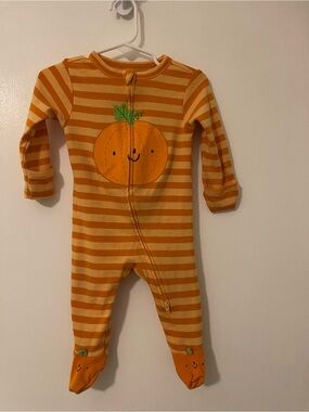 Old Navy Orange Striped Pumpkin Footed One-Piece for Kids